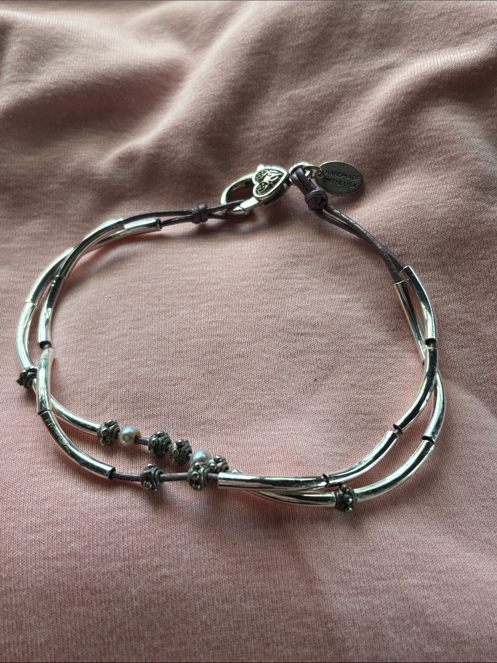 Lizzy James Silver-Tone Double Strand Ankle Bracelet with Pearlescent Beads
